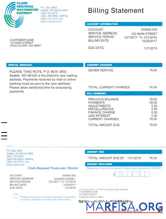 Blank USA CRWWD utility bill Word and PDF template